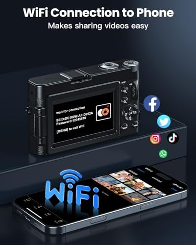 4K Digital Camera for Photography, WiFi 64MP 180° Flip Screen 3" Autofocus Vlogging Camera for YouTube, 16X Zoom Compact Point and Shoot Cameras for Beginner with 32GB Card, 2 Batteries - Image 4