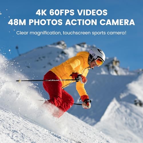 Action Camera 4K 60FPS 48MP, EIS Sports Camera with 128GB Card,131FT Underwater Waterproof Camera with Case, 2inch Touch Screen, 8X Zoom, Remote Control, Batteries & Mounting Kits - Image 2