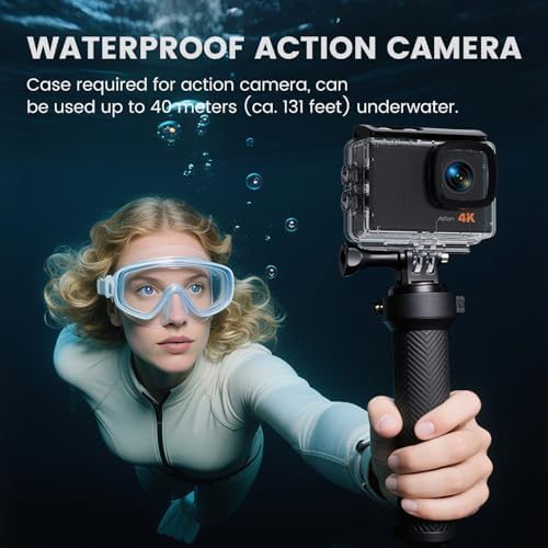 Action Camera 4K 60FPS 48MP, EIS Sports Camera with 128GB Card,131FT Underwater Waterproof Camera with Case, 2inch Touch Screen, 8X Zoom, Remote Control, Batteries & Mounting Kits - Image 4