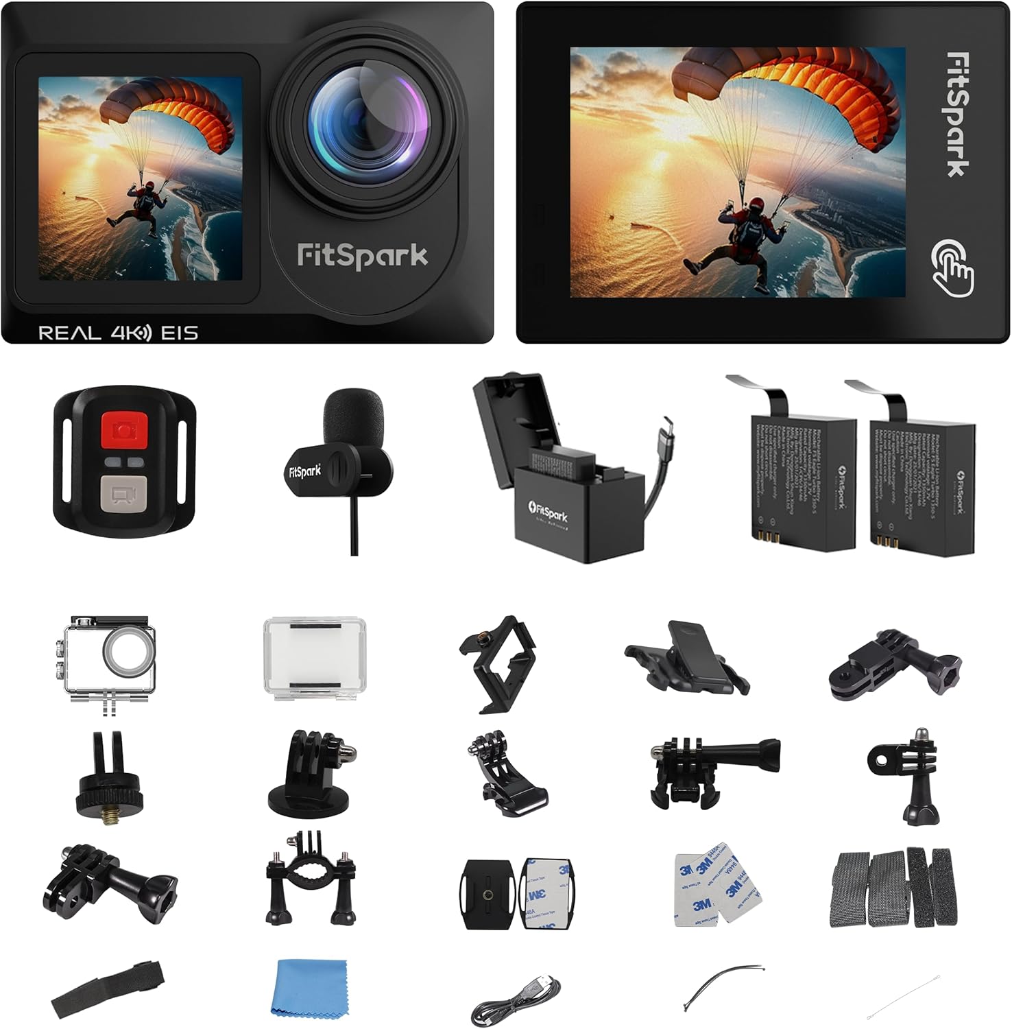 Eagle i15 ProMax Real 4k30FPS 20MP WiFi Action Camera Touch Screen EIS Stabilization Dual Screens Underwater Waterproof Sports Camera, 2 Batteries, Dock, External Microphone, Accessories Kit - Image 9