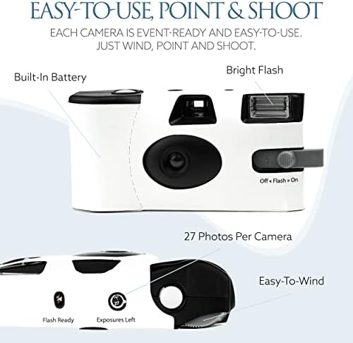 White Disposable Cameras for Wedding (12 Pack) – Deluxe Disposable Camera Bulk Set Perfect for Weddings! – Includes Carrying Tote & Development Discount – USA-Made Film, 27 Photos - Image 4