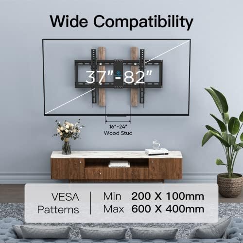 PERLESMITH UL Listed TV Mount for Most 37-82 inch TV, Universal Tilt TV Wall Mount Fits 16”- 24” Wood Stud with Loading 132 lbs & Max VESA 600x400mm, Low Profile Flat Wall Mount Bracket PSLTK1 - Image 2