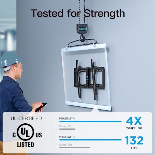 PERLESMITH UL Listed TV Mount for Most 37-82 inch TV, Universal Tilt TV Wall Mount Fits 16”- 24” Wood Stud with Loading 132 lbs & Max VESA 600x400mm, Low Profile Flat Wall Mount Bracket PSLTK1 - Image 3
