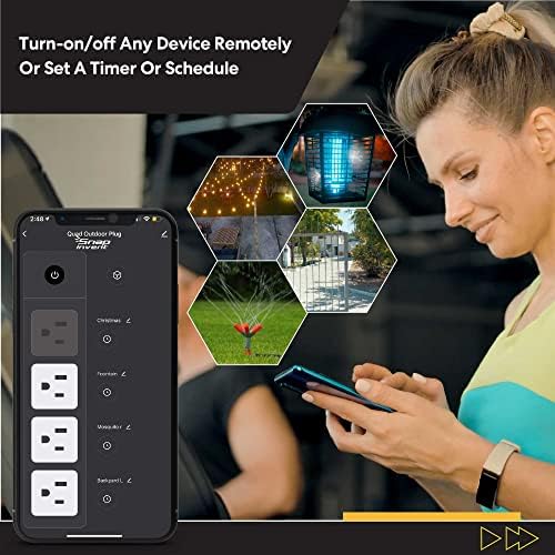 Smart Heavy Duty Outdoor Power Strip WiFi Plug Water-Resistant Socket, Electrical Power Extension Cord, Outlet Switch and Timer Works Remotely with Alexa, G Assistant (4 Sockets) Black - Image 2